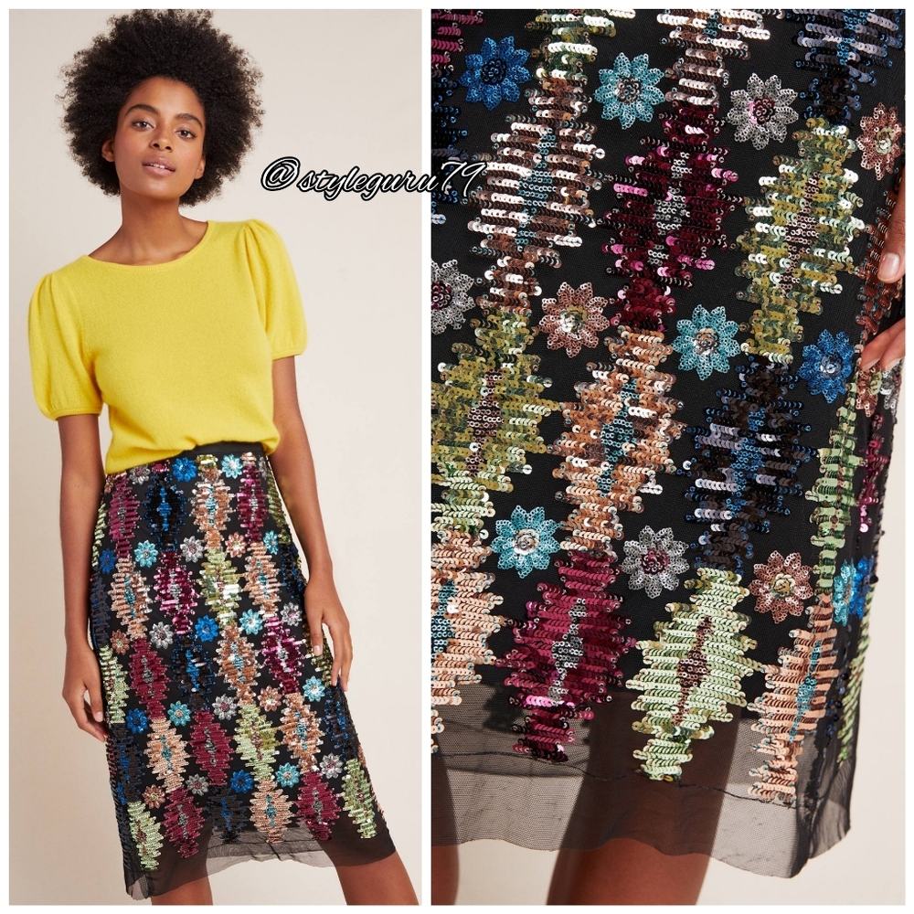 NWT, Anthropologie, Ophelia Sequined Midi Skirt